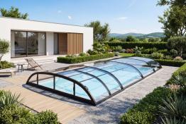Pool-Überdachung / Poolabdeckung SkyCover® Harmony Pool-Überdachung Harmony 4.7x8.5m | Premium-Verglasung: Klarglasoptik ohne Querstreben