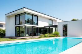 Pool Komplettset Premium ONE® mit Skimmer-Fertigpool und optional elektrischem Rollo / Poolabdeckung Poolgröße 3,7 x 8,0m | ohne Abdeckung