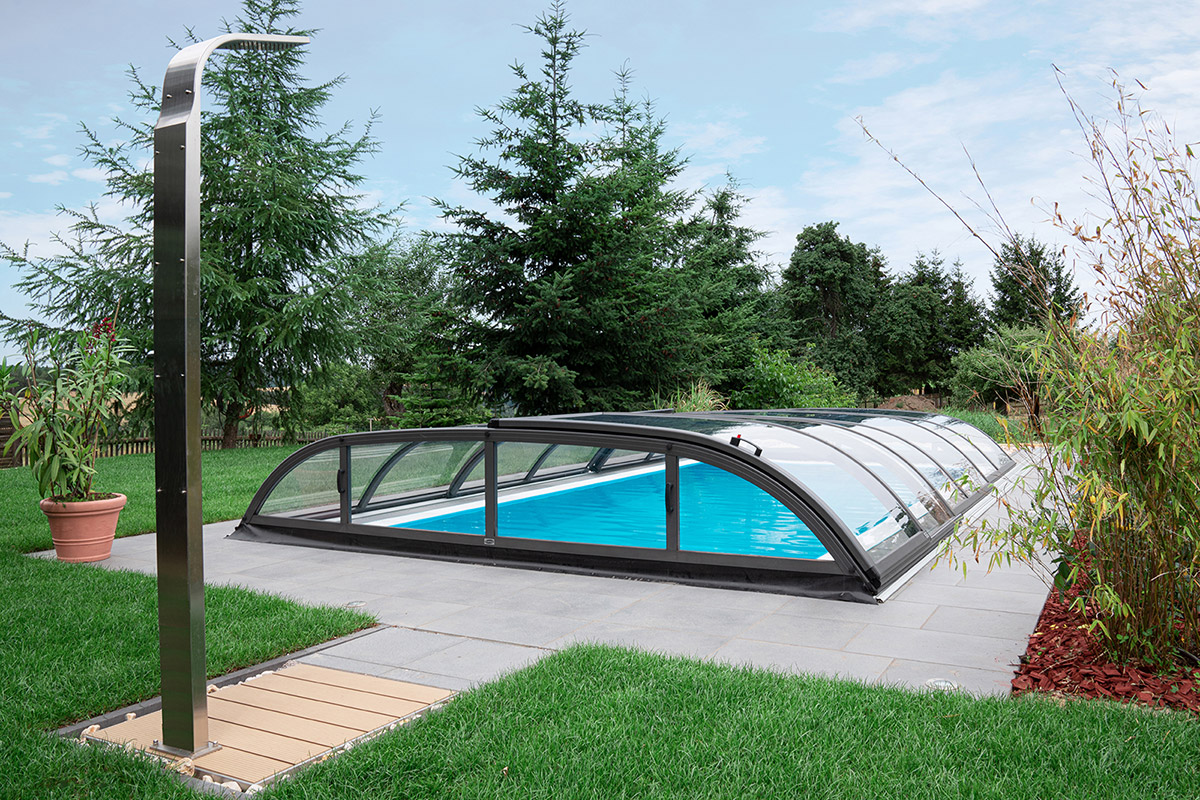 Pool-Überdachung / Poolabdeckung SkyCover® Harmony Pool-Überdachung Harmony 4.7x8.5m | Premium-Verglasung: Klarglasoptik