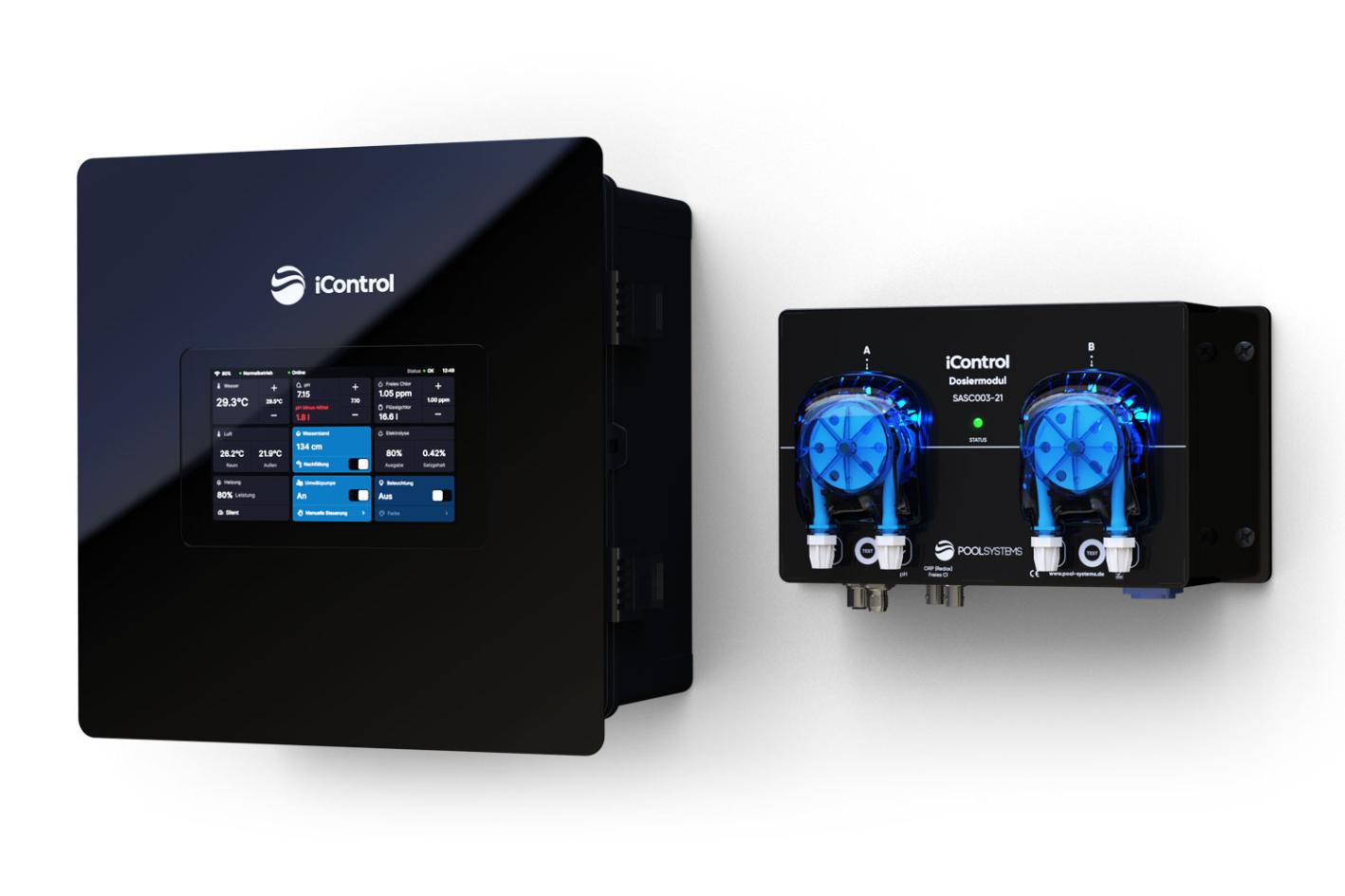 Pool-Salzwasserelektrolyse iControl Salt mit Touchdisplay, intelligenter Poolsteuerung und optionaler pH-Regulierung