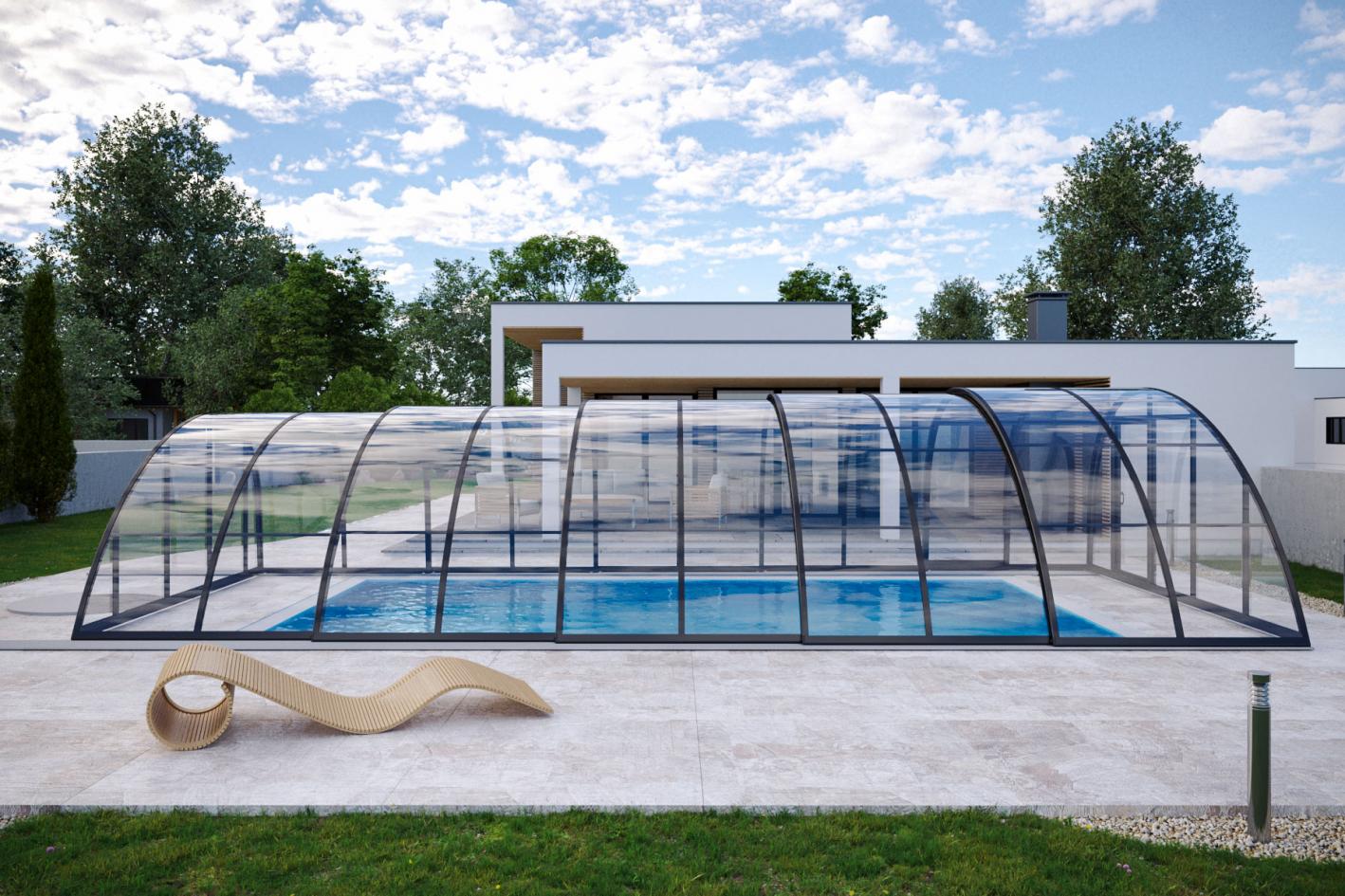 Poolhalle / Schwimmbadhalle SkyCover® Vision Poolhalle Vision 4.5x8.5m | Premium-Verglasung: Klarglasoptik