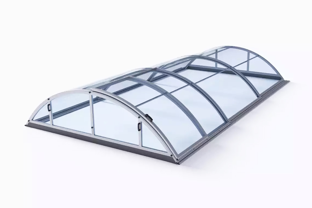 Pool-Überdachung / Poolabdeckung SkyCover® Base Pool-Überdachung Base 4.2x8.5m | Premium-Verglasung: Klarglasoptik ohne Querstreben