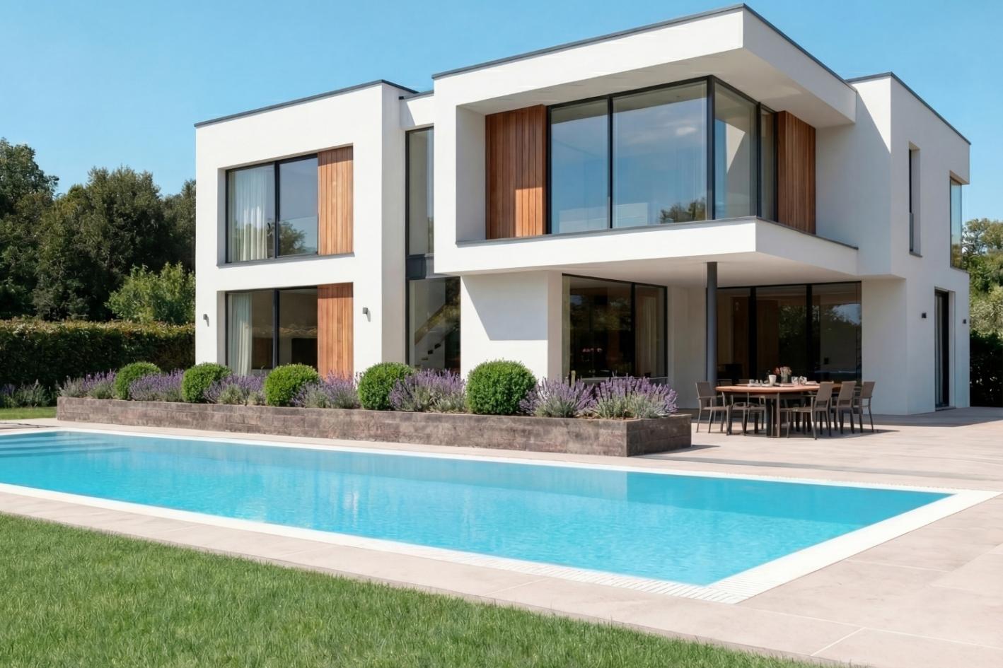 Pool Komplettset Infinity® Bay mit Überlauf-Schwimmbecken und optionaler Poolüberdachung / elektrischem Rollo