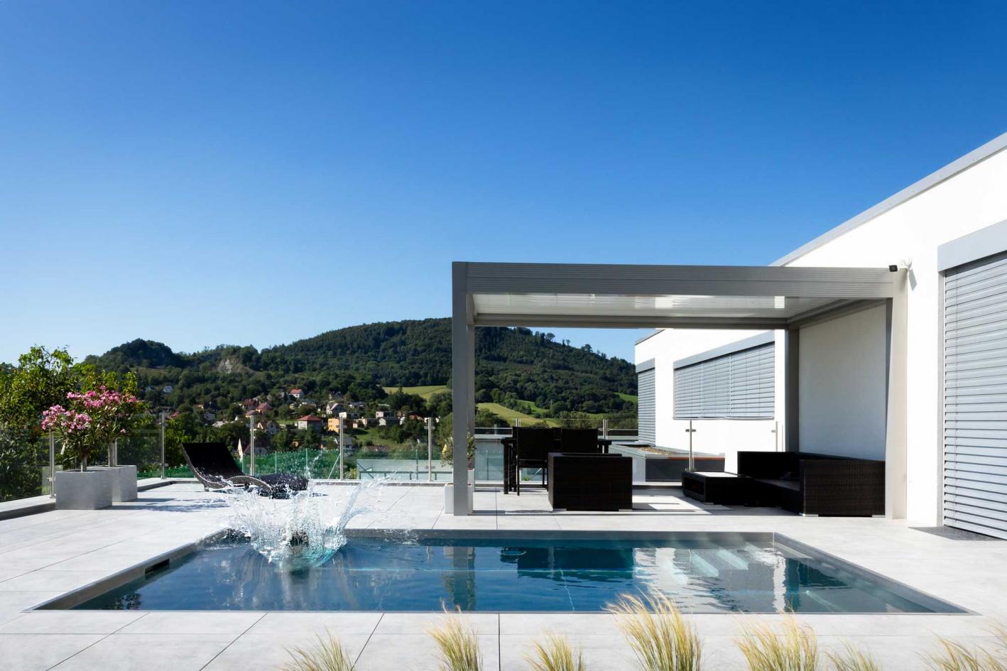 Edelstahlpool Komplettset Eternity® mit Skimmer-Fertigpool und optional elektrischem Rollo / Poolabdeckung