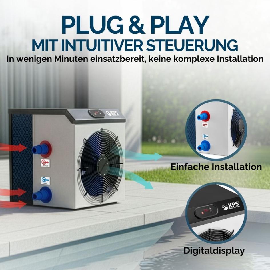 Pool-Heizung XPSmini® für Planschbecken, Aufstellbecken, Stahlwandpool und Whirlpool bis 7kW mit COP 7 Pool-Heizung XPS-35, 3,5kW, COP5,5, bis zu 12m³