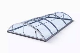 Pool-Überdachung / Poolabdeckung SkyCover® Base Pool-Überdachung Base 5.0x10.6m | Premium-Verglasung: Klarglasoptik ohne Querstreben