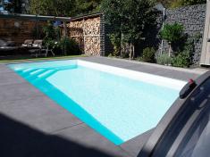 Pool Komplettset Bay mit Skimmer-Schwimmbecken und optionaler Poolüberdachung / elektrischem Rollo  Poolgröße 3,0 x 7,0m | ohne Abdeckung