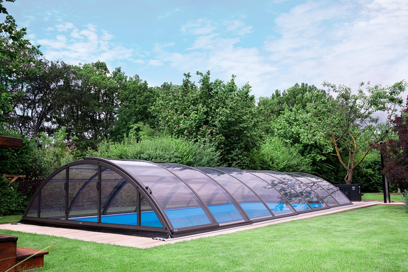 Keramik Pool Komplettset Cera Bay Swift mit Skimmer Pool Poolgröße 4 x 8m | Überdachung Base Clear 4.2x8.5m