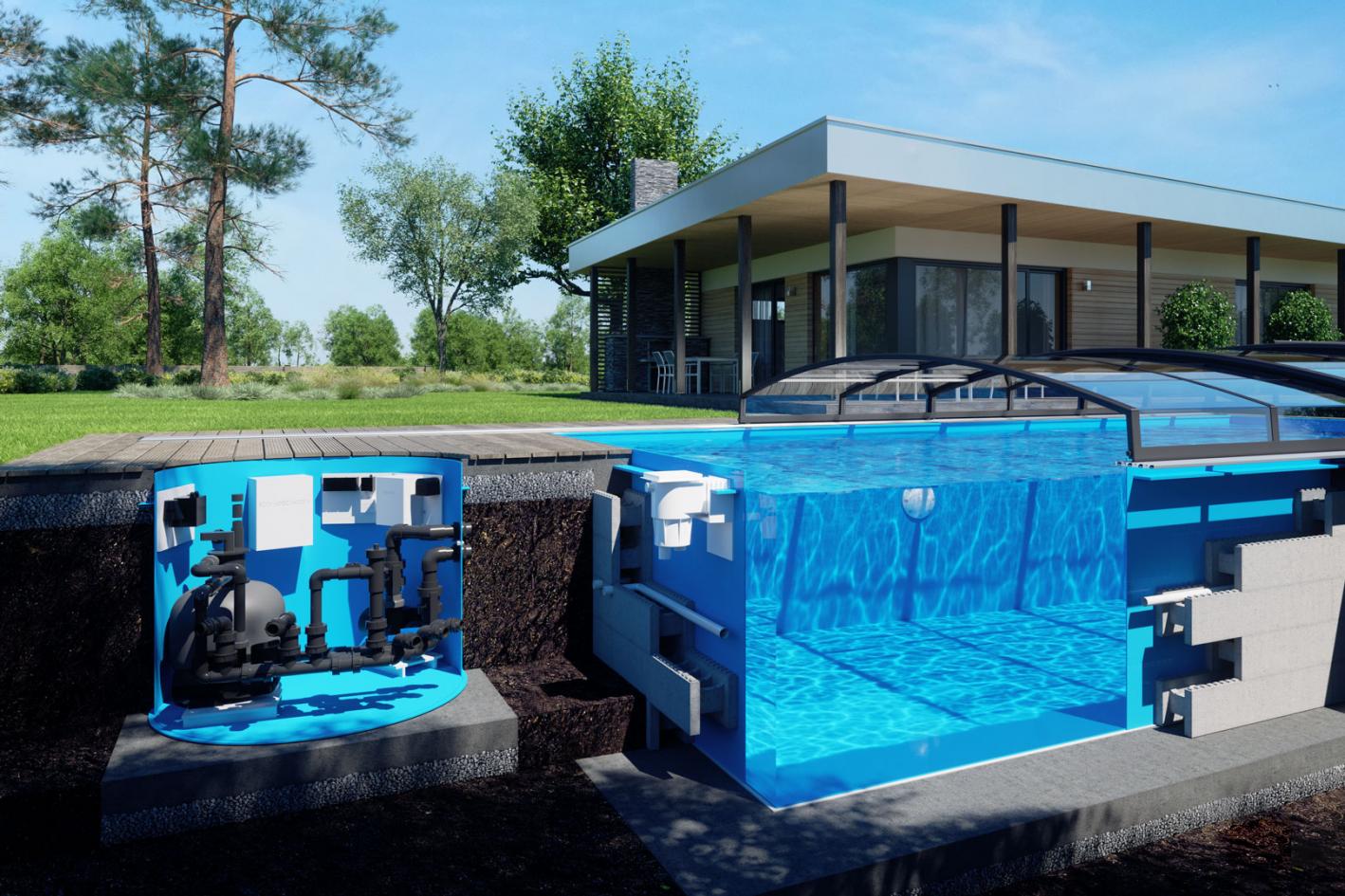 Rechteckbecken / Rechteckpool mit Skimmer und Hohlblockschalung 120 x 300 x 400cm