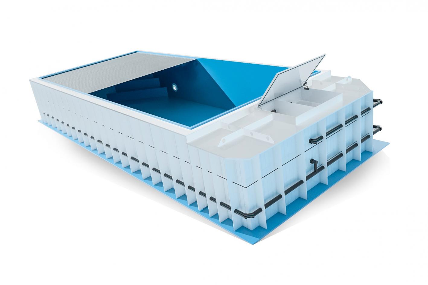 Pool Komplettset Premium ONE® mit Skimmer-Fertigpool und optional elektrischem Rollo / Poolabdeckung Poolgröße 3,0 x 6,0m | Unterflur-Rolladen