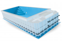 Pool Komplettset Infinity® ONE mit Überlauf-Fertigpool und optional elektrischem Rolladen / Poolabdeckung  Poolgröße 3,6 x 8,0m | Unterflurrolladen als Flachwasserzone