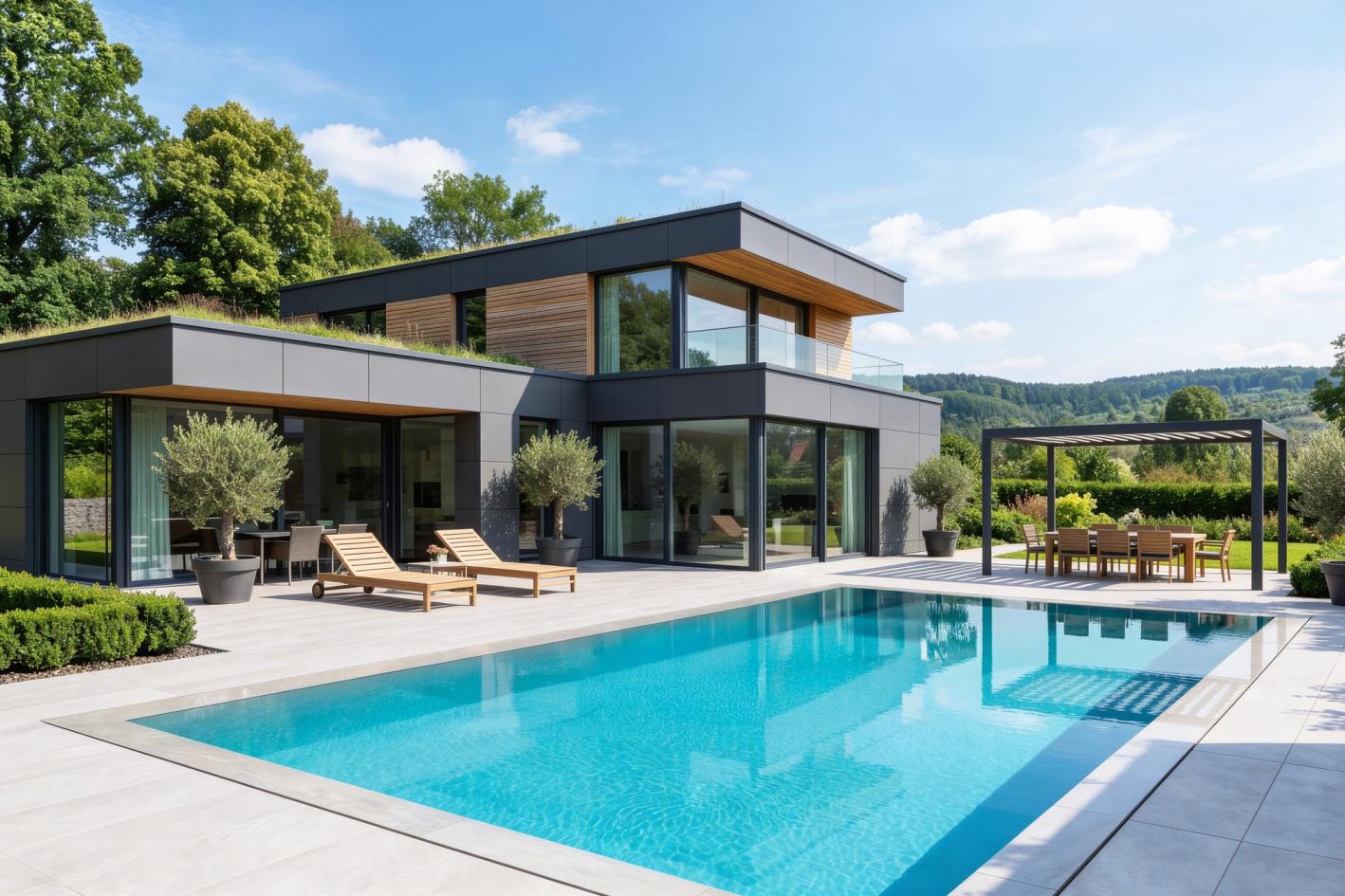 Pool Komplettset Infinity® ONE mit Überlauf-Fertigpool und optional elektrischem Rolladen / Poolabdeckung