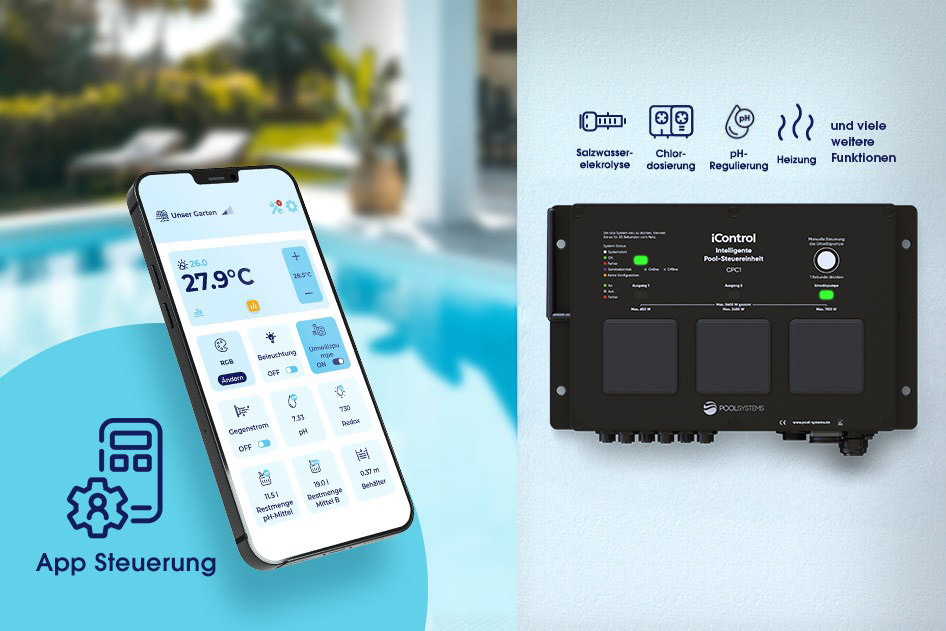Intelligente App Poolsteuerung iControl mit Zeitschaltuhr & optionaler Pooldesinfektion
