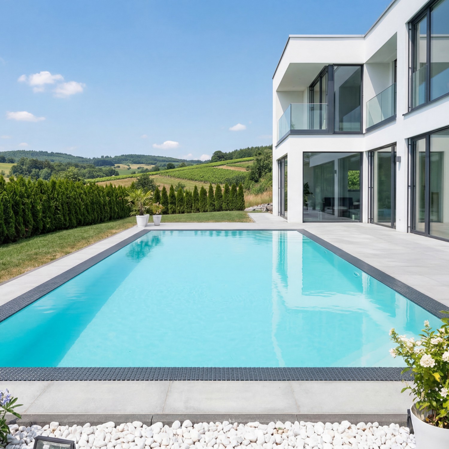 POOL-SYSTEMS Schwimmbecken Infinity Bay 3,5x8,0m mit Überlauf - blau / weiß