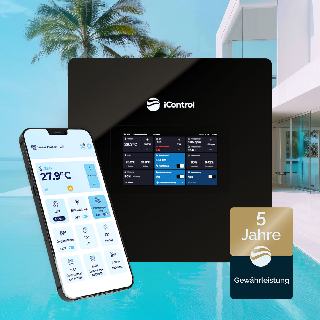 Intelligente App Poolsteuerung iControl mit Zeitschaltuhr & optionaler Pooldesinfektion