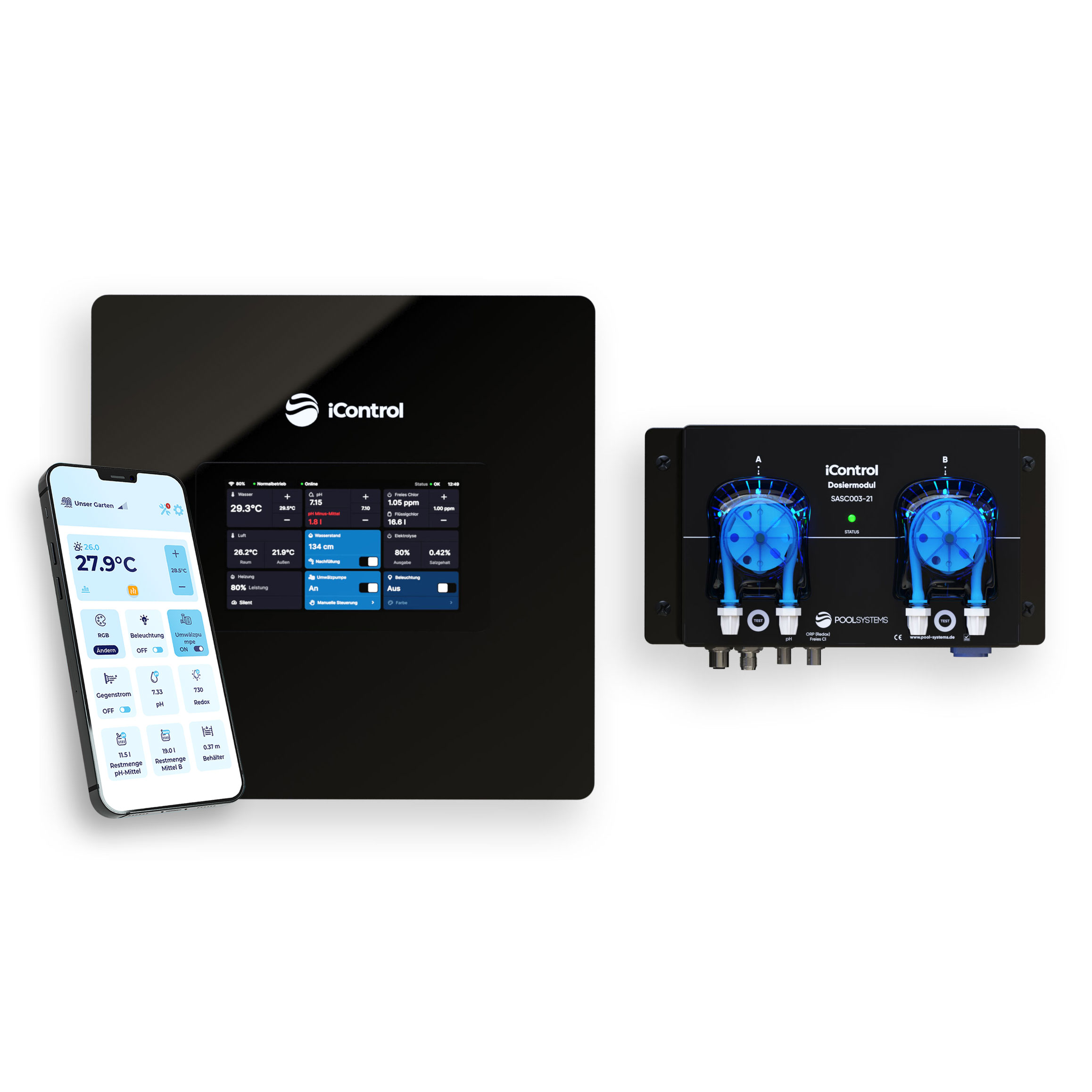 POOL-SYSTEMS Pool Chlor Dosieranlage iControl mit Touchdisplay, integrierter App und Pool-Steuerung