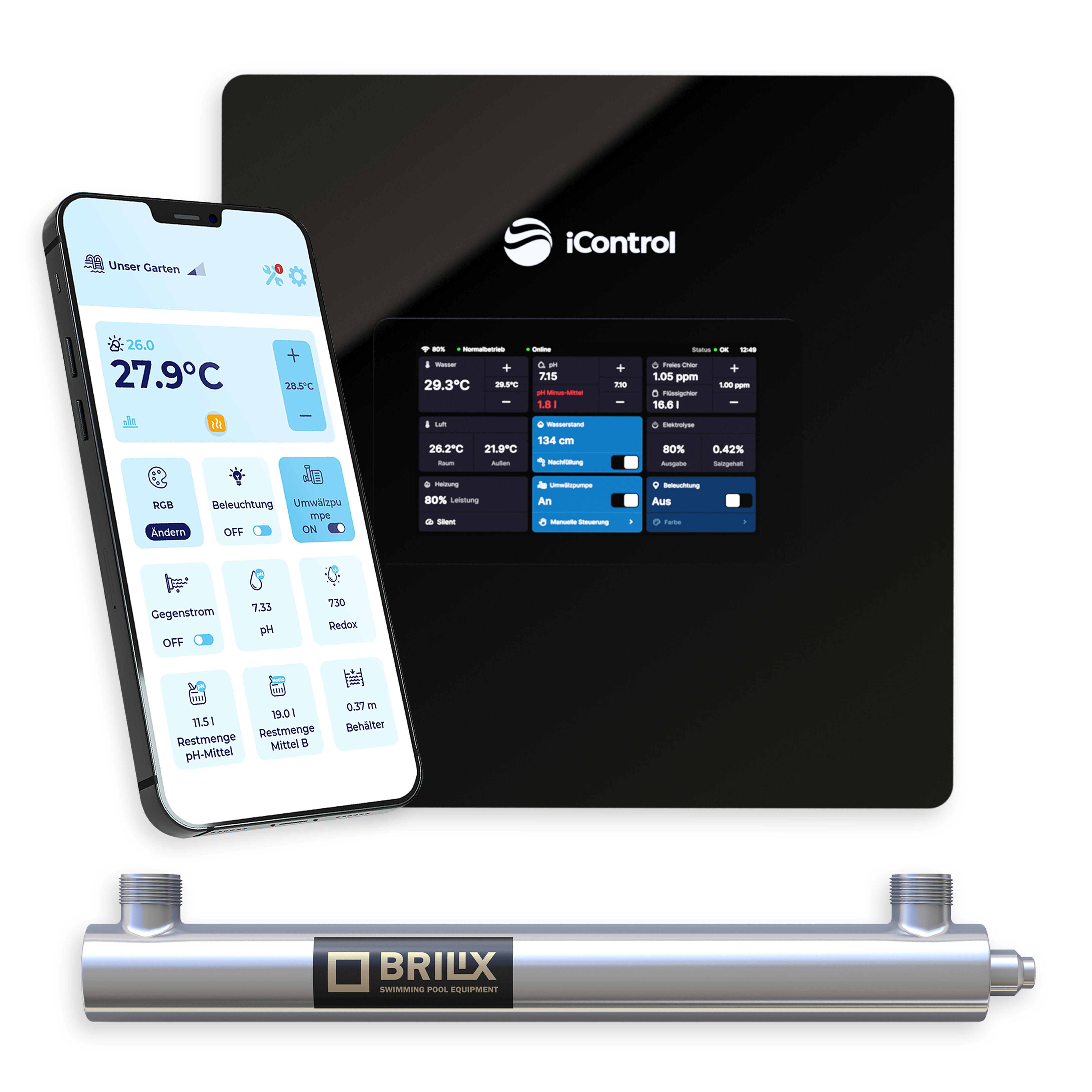 Intelligente App Poolsteuerung iControl mit Touchdisplay, Zeitschaltuhr & UV Pooldesinfektion