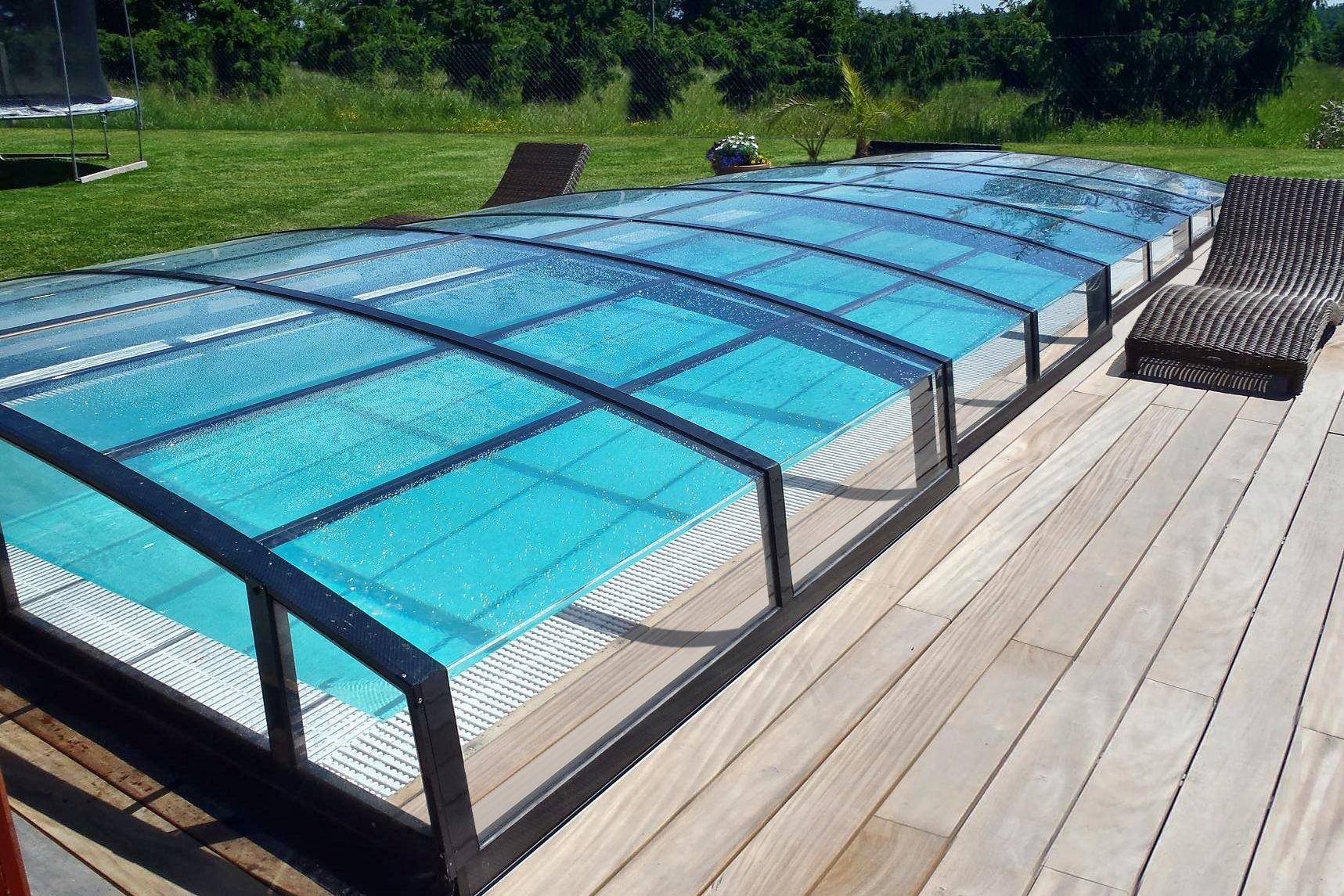 POOL-SYSTEMS Pool mit Abdeckung 3,0x6,0m - Überlaufpool - blau / weiß